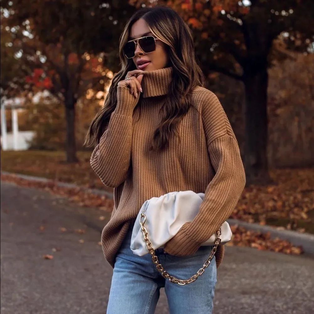 Brown oversized turtleneck sweater
